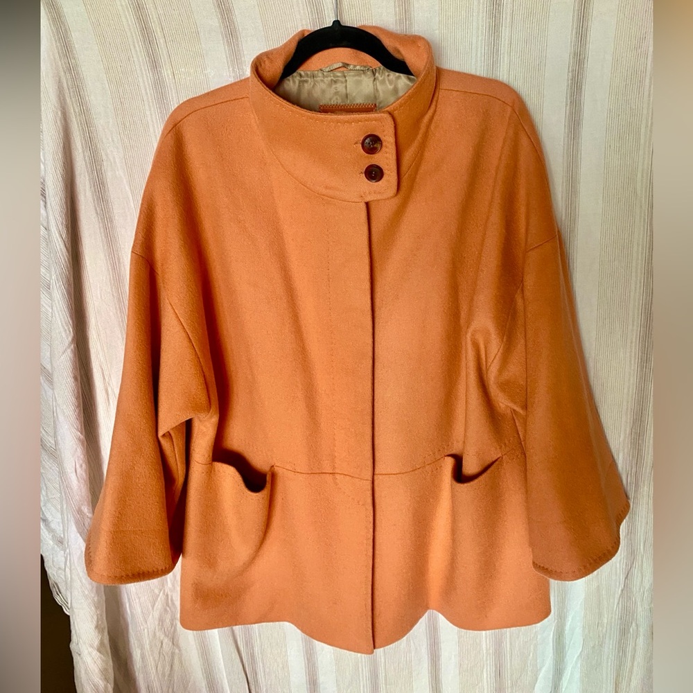 WOOL CAPE COAT - MOGOL - BRIGHT CORAL